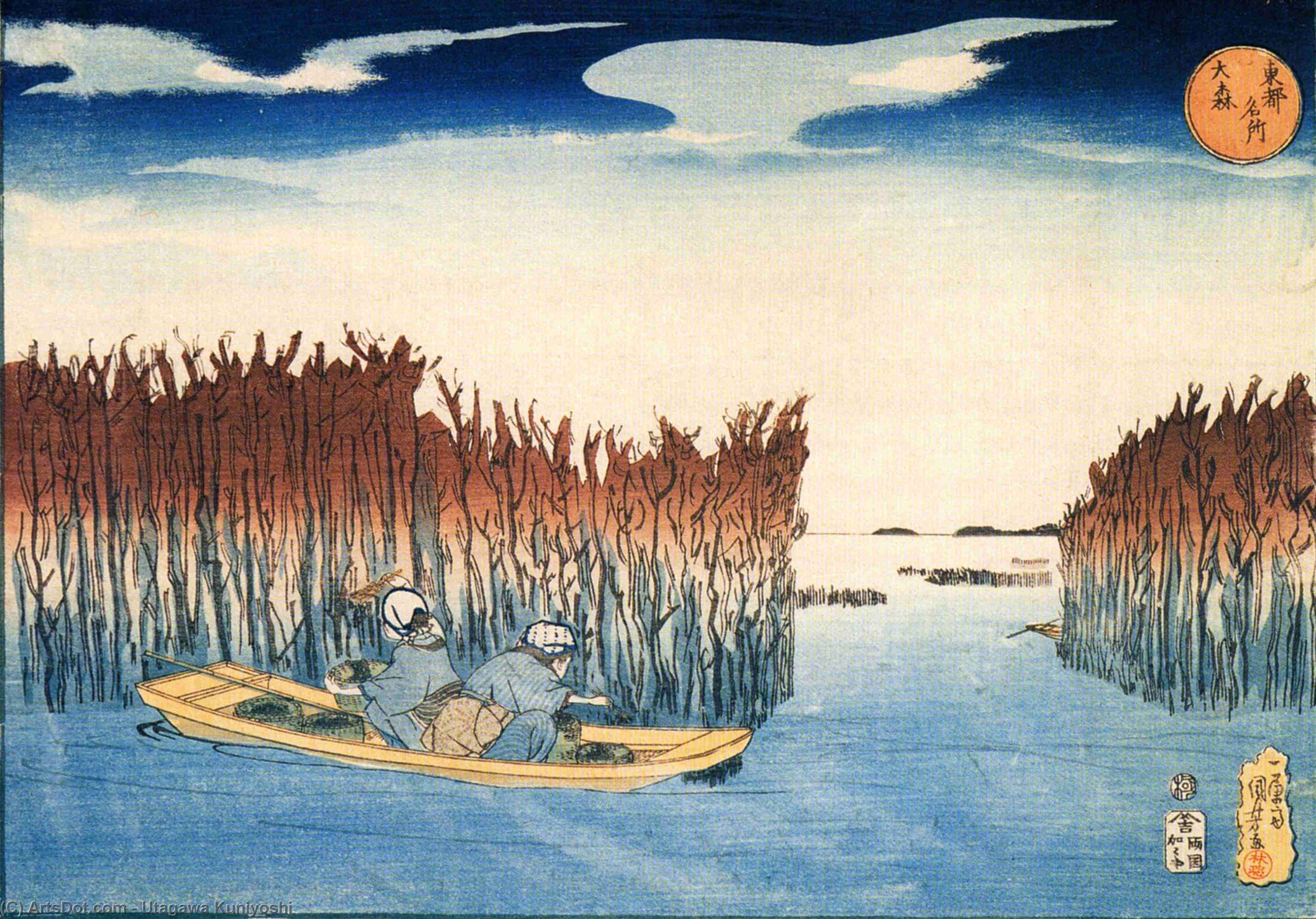 WikiOO.org - Encyclopedia of Fine Arts - Festés, Grafika Utagawa Kuniyoshi - Seaweed Gatherers at Omari
