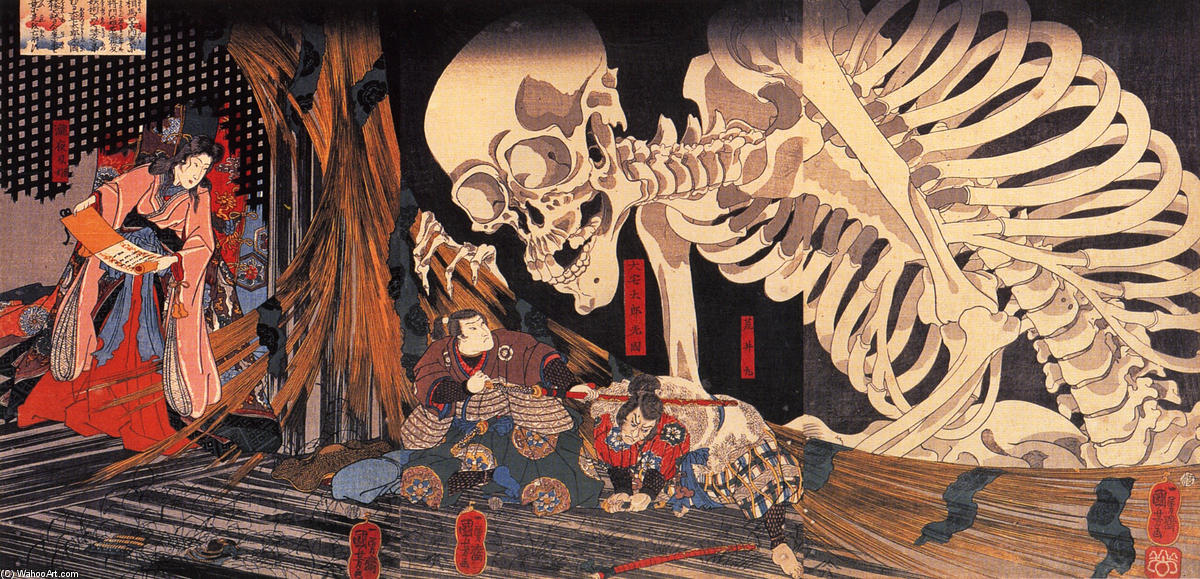 Wikioo.org - The Encyclopedia of Fine Arts - Painting, Artwork by Utagawa Kuniyoshi - Mitsukini Defying the Skeleton