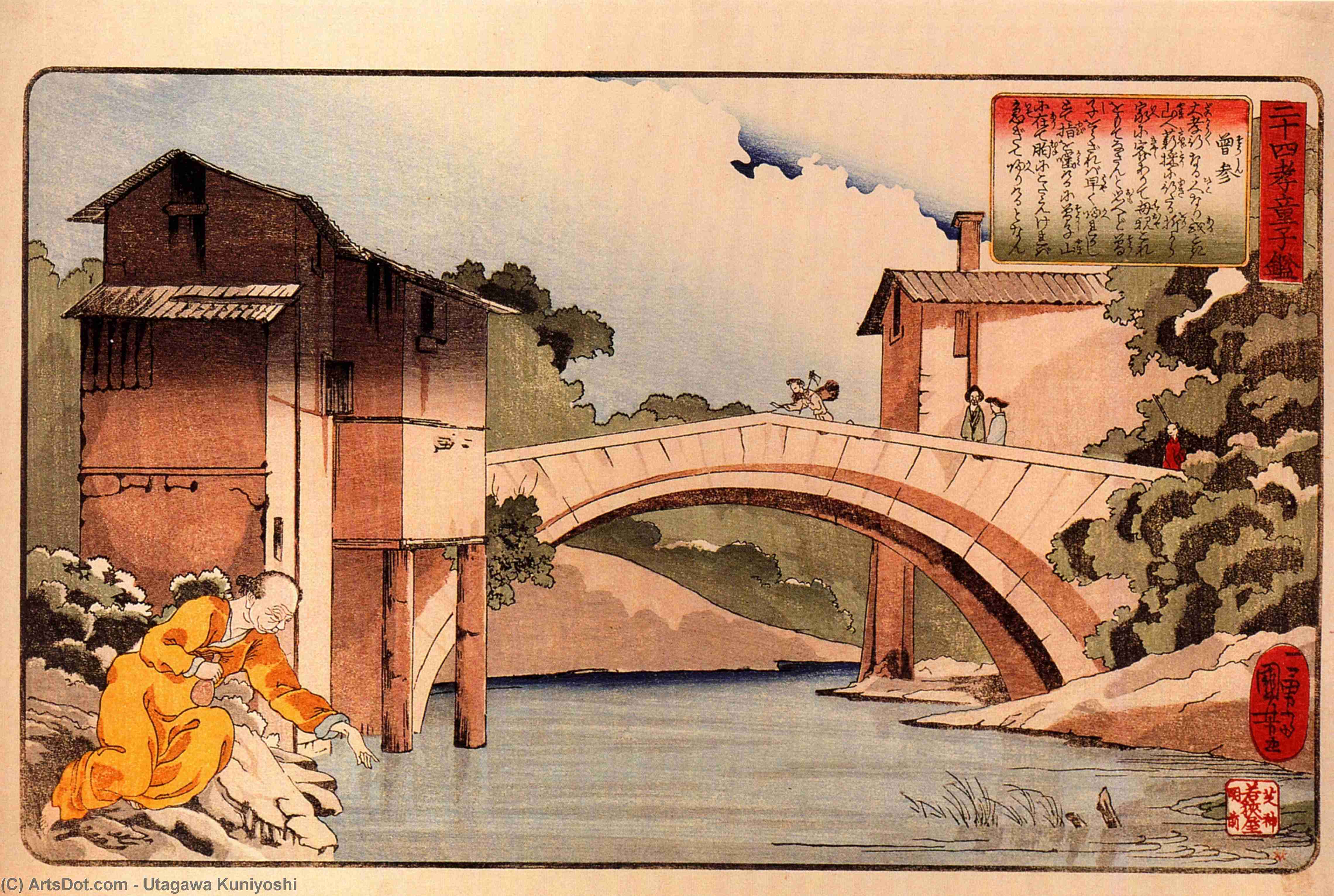 Wikioo.org - The Encyclopedia of Fine Arts - Painting, Artwork by Utagawa Kuniyoshi - Sosan returning to his mother