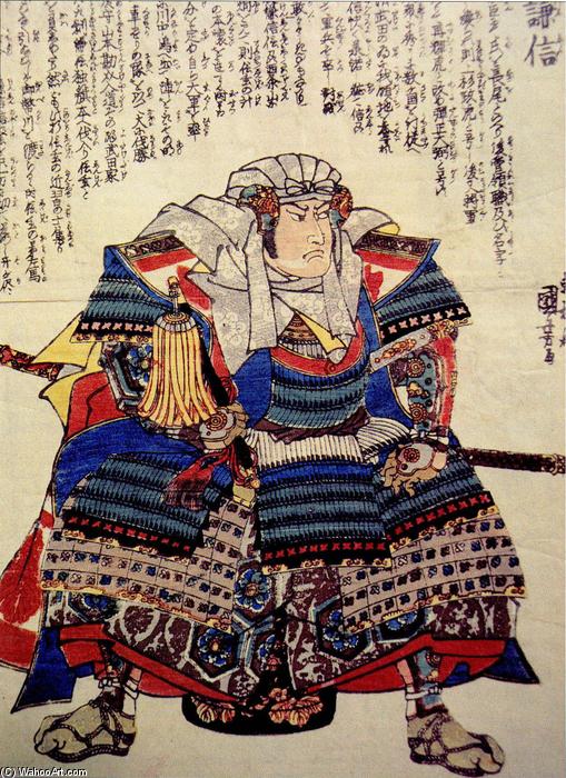 WikiOO.org - Enciclopédia das Belas Artes - Pintura, Arte por Utagawa Kuniyoshi - A fierce depiction of Uesugi Kenshin seated