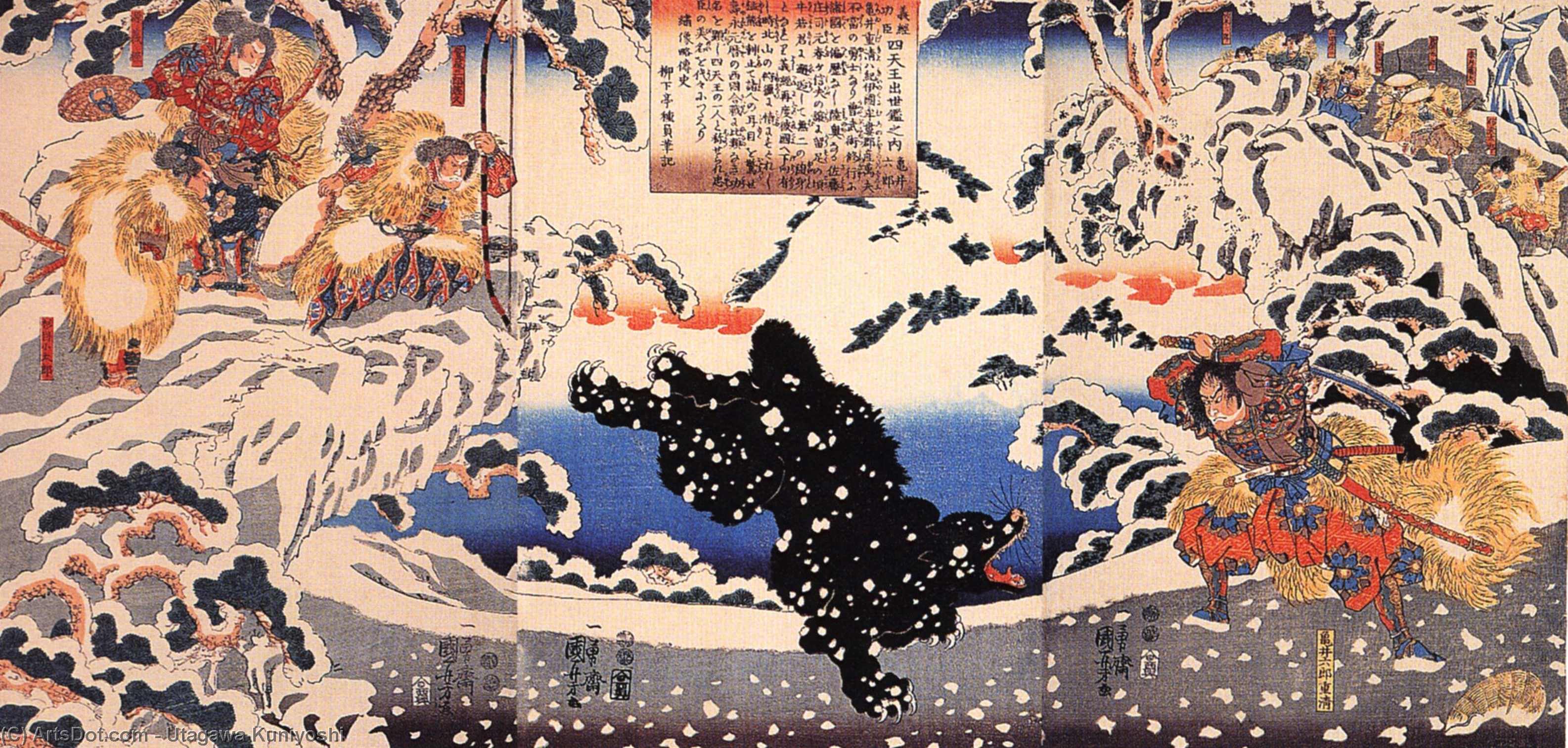 Wikioo.org - สารานุกรมวิจิตรศิลป์ - จิตรกรรม Utagawa Kuniyoshi - Kamei Rokuro and the Black Bear in the Snow