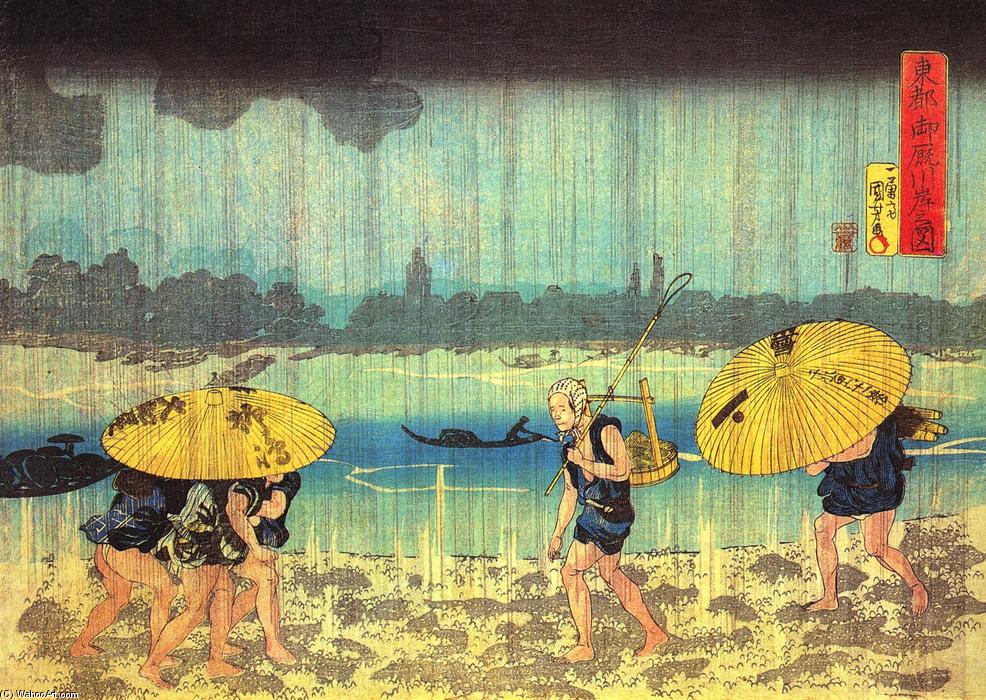 Wikioo.org - The Encyclopedia of Fine Arts - Painting, Artwork by Utagawa Kuniyoshi - At the shore of the Sumida river