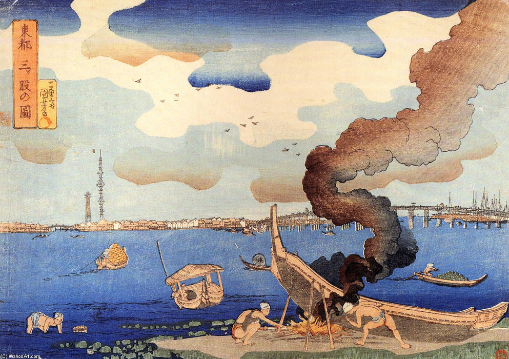 WikiOO.org - Енциклопедія образотворчого мистецтва - Живопис, Картини
 Utagawa Kuniyoshi - Caulking boats