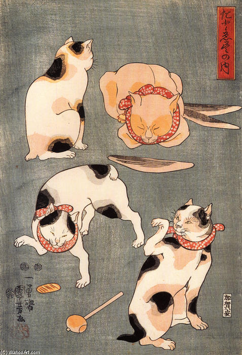 Wikioo.org - The Encyclopedia of Fine Arts - Painting, Artwork by Utagawa Kuniyoshi - For cats in different poses