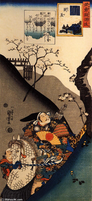 Wikioo.org - The Encyclopedia of Fine Arts - Painting, Artwork by Utagawa Kuniyoshi - Minamoto Yoshiie at the Nakoso barrier