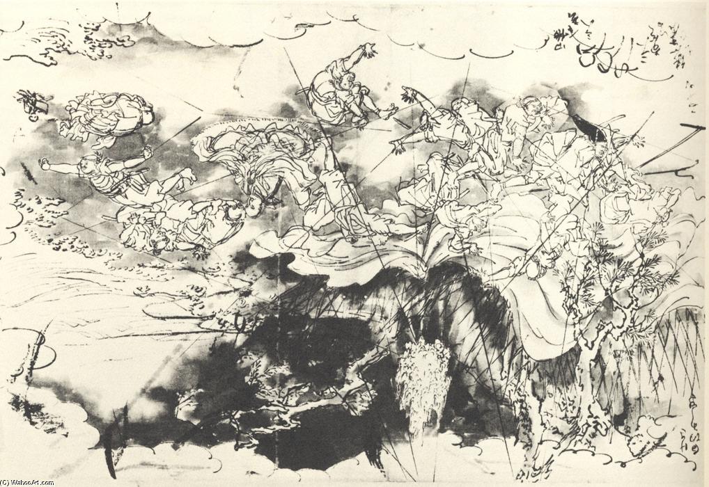 Wikioo.org - The Encyclopedia of Fine Arts - Painting, Artwork by Utagawa Kuniyoshi - Nichiren saved from the executioners sword