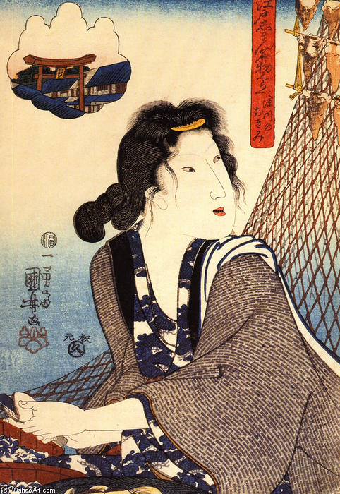 Wikioo.org - The Encyclopedia of Fine Arts - Painting, Artwork by Utagawa Kuniyoshi - Opening shellfish at Fukagawa