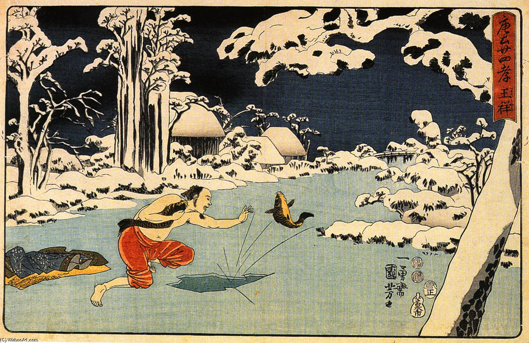 Wikioo.org - The Encyclopedia of Fine Arts - Painting, Artwork by Utagawa Kuniyoshi - Osho catching a carp