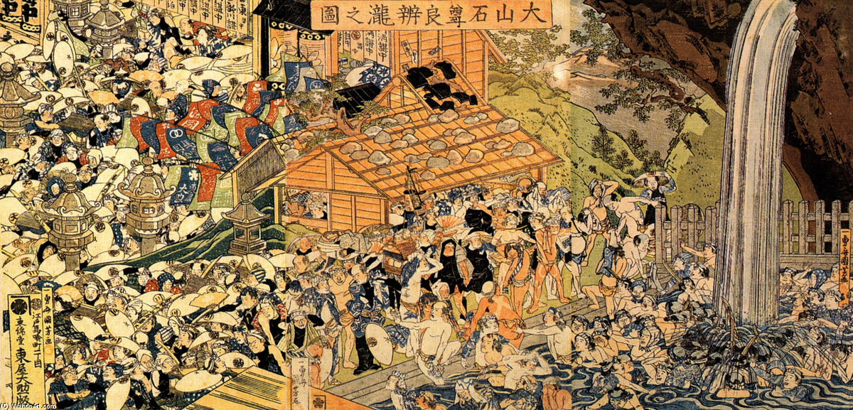 Wikioo.org - สารานุกรมวิจิตรศิลป์ - จิตรกรรม Utagawa Kuniyoshi - Pilgrims at the Roben waterfall Oyama
