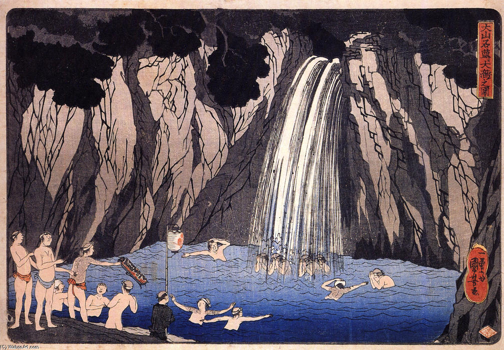 Wikioo.org - The Encyclopedia of Fine Arts - Painting, Artwork by Utagawa Kuniyoshi - Pilgrims in the waterfall