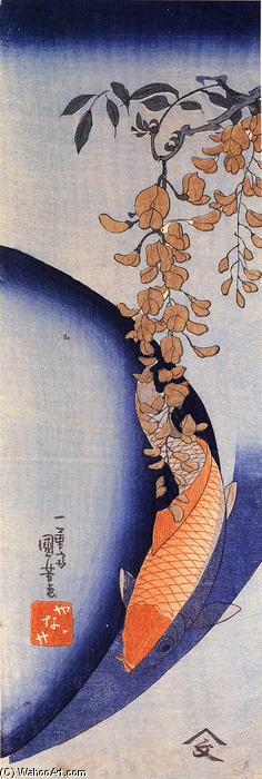 WikiOO.org - Енциклопедия за изящни изкуства - Живопис, Произведения на изкуството Utagawa Kuniyoshi - Red Carp under wisteria