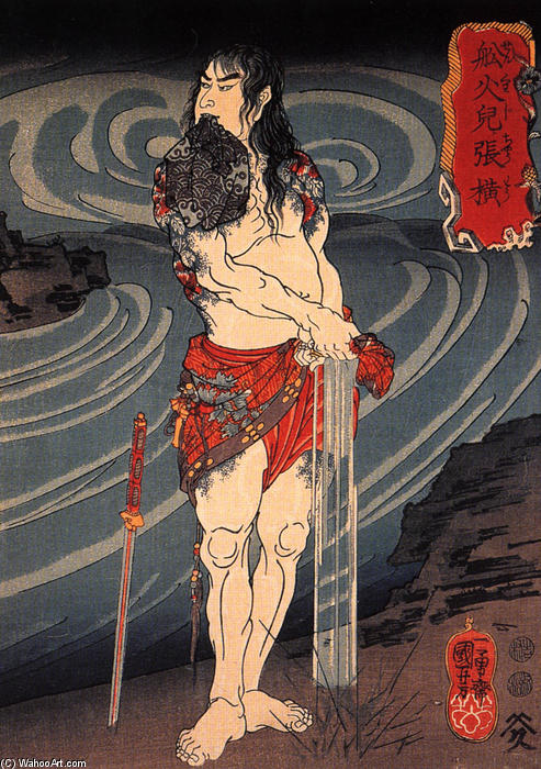 WikiOO.org - Енциклопедия за изящни изкуства - Живопис, Произведения на изкуството Utagawa Kuniyoshi - Senkaji Chao wringing out his loincloth