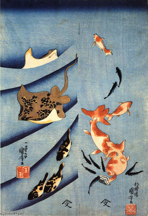Wikioo.org - The Encyclopedia of Fine Arts - Painting, Artwork by Utagawa Kuniyoshi - Stingrays