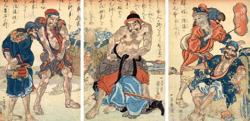 WikiOO.org - Енциклопедия за изящни изкуства - Живопис, Произведения на изкуството Utagawa Kuniyoshi - Suikoden Triptych the Fishermen