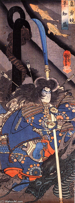 WikiOO.org - Енциклопедия за изящни изкуства - Живопис, Произведения на изкуството Utagawa Kuniyoshi - Taira Tomomori and a sea dragon
