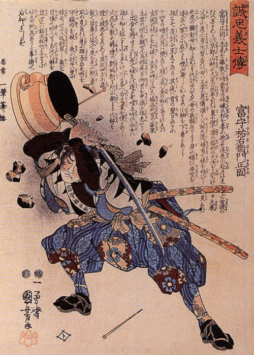 Wikioo.org - The Encyclopedia of Fine Arts - Painting, Artwork by Utagawa Kuniyoshi - Tomimori Sukeemon Masakat dodging a brazier