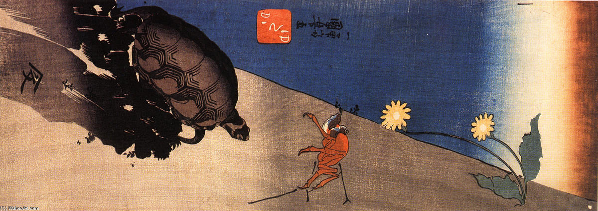 Wikioo.org - The Encyclopedia of Fine Arts - Painting, Artwork by Utagawa Kuniyoshi - Turtle and crab