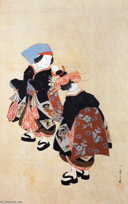 Wikioo.org - สารานุกรมวิจิตรศิลป์ - จิตรกรรม Utagawa Kuniyoshi - Two Kamuro waiting for a courtesan