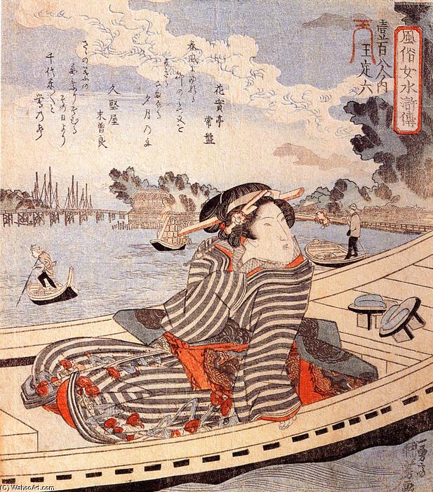 Wikioo.org - The Encyclopedia of Fine Arts - Painting, Artwork by Utagawa Kuniyoshi - Woman in a boat on the Sumida river