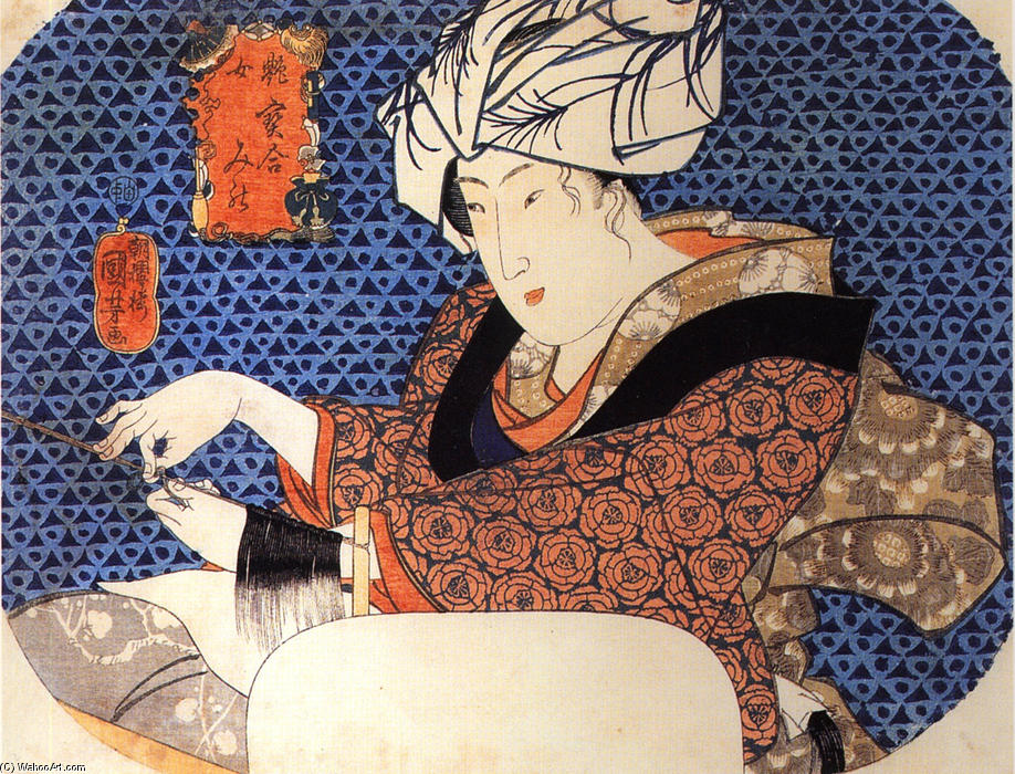 Wikioo.org - สารานุกรมวิจิตรศิลป์ - จิตรกรรม Utagawa Kuniyoshi - Woman making a wig