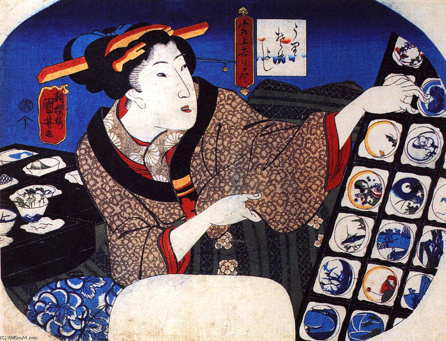 WikiOO.org - Encyclopedia of Fine Arts - Festés, Grafika Utagawa Kuniyoshi - Woman selling decorative bowls