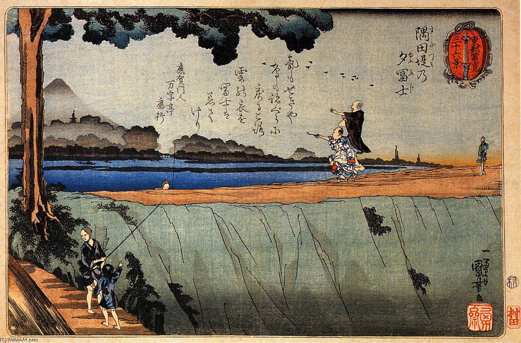 Wikioo.org - Encyklopedia Sztuk Pięknych - Malarstwo, Grafika Utagawa Kuniyoshi - Mount Fuji from the Sumida River embankment