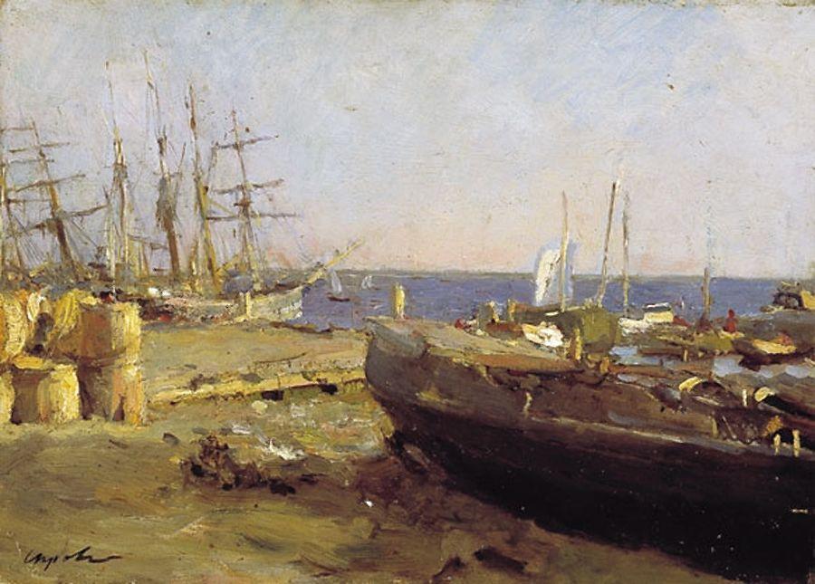 Wikioo.org - The Encyclopedia of Fine Arts - Painting, Artwork by Valentin Alexandrovich Serov - Fishing vessels in Arkhangelsk