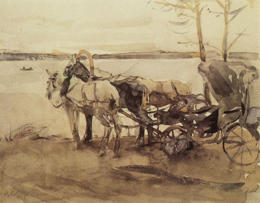 Wikioo.org – L'Encyclopédie des Beaux Arts - Peinture, Oeuvre de Valentin Alexandrovich Serov - Au ferry