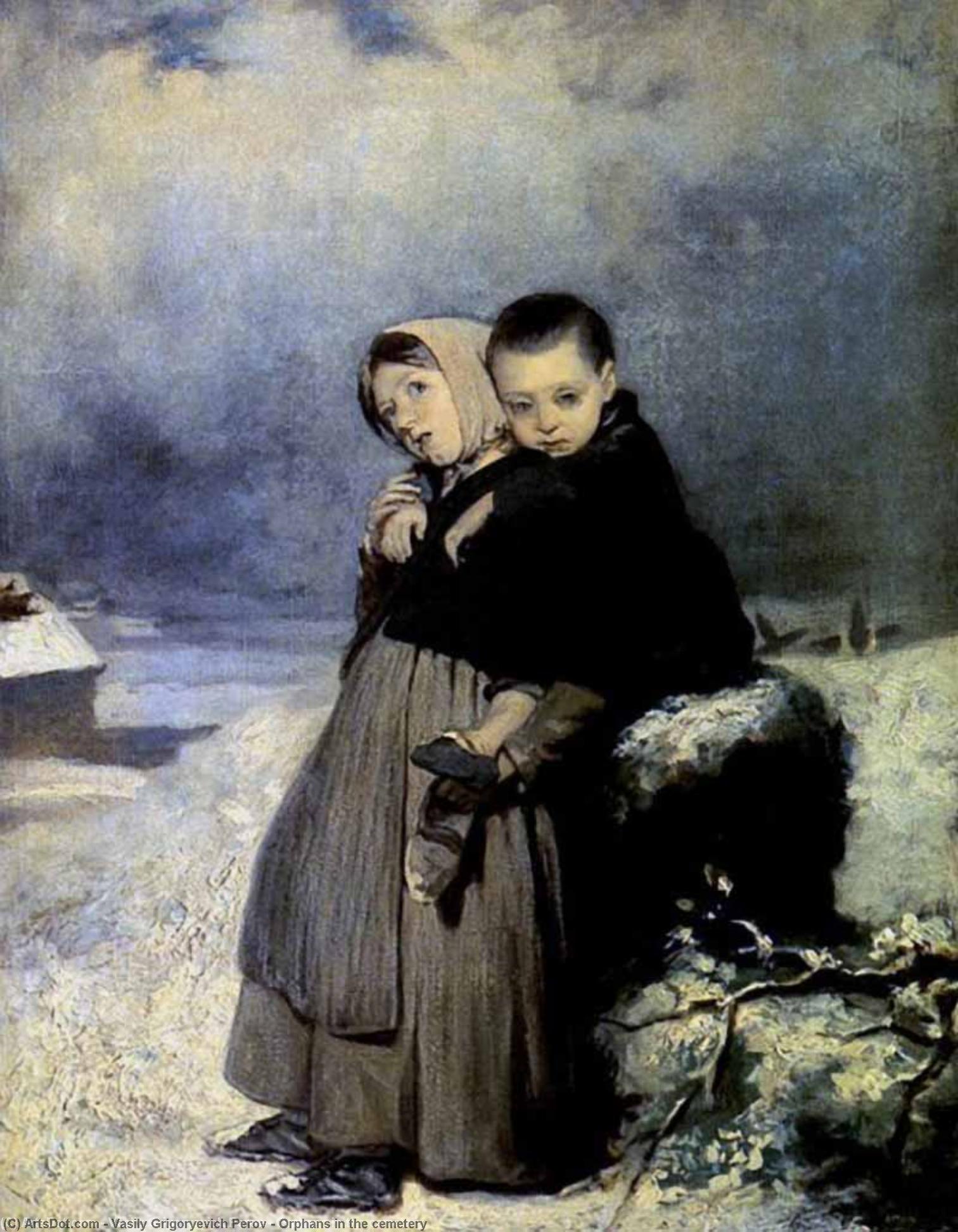 Wikioo.org - The Encyclopedia of Fine Arts - Painting, Artwork by Vasily Grigoryevich Perov - Orphans in the cemetery