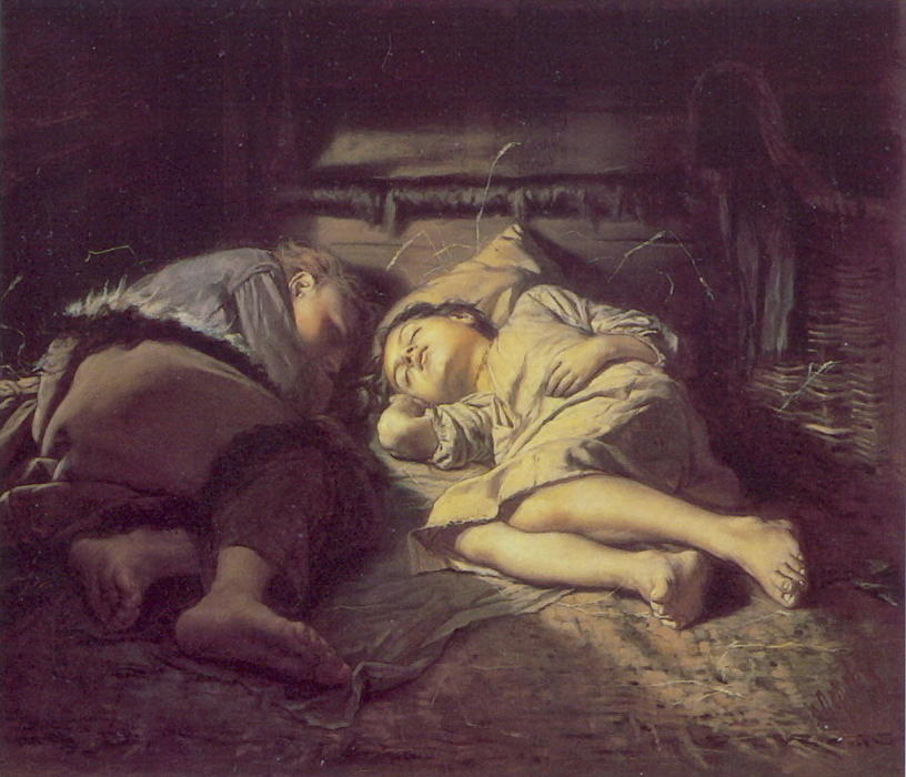 Wikoo.org - موسوعة الفنون الجميلة - اللوحة، العمل الفني Vasily Grigoryevich Perov - Children Sleeping
