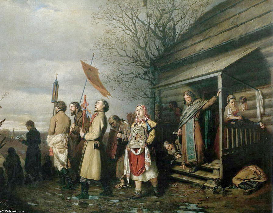Wikioo.org - The Encyclopedia of Fine Arts - Painting, Artwork by Vasily Grigoryevich Perov - Easter Procession in a Village