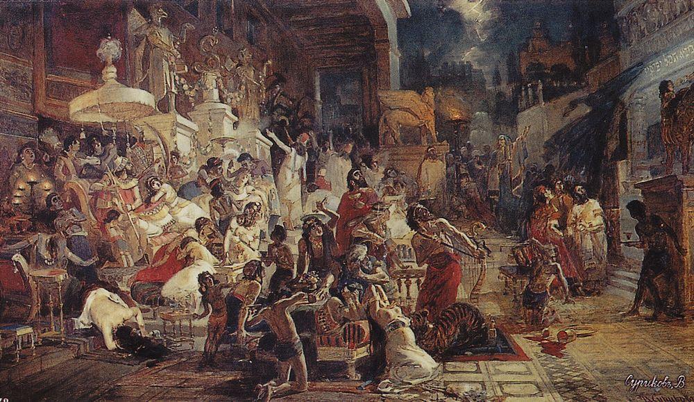 WikiOO.org - Enciklopedija dailės - Tapyba, meno kuriniai Vasili Ivanovich Surikov - Belshazzar's Feast