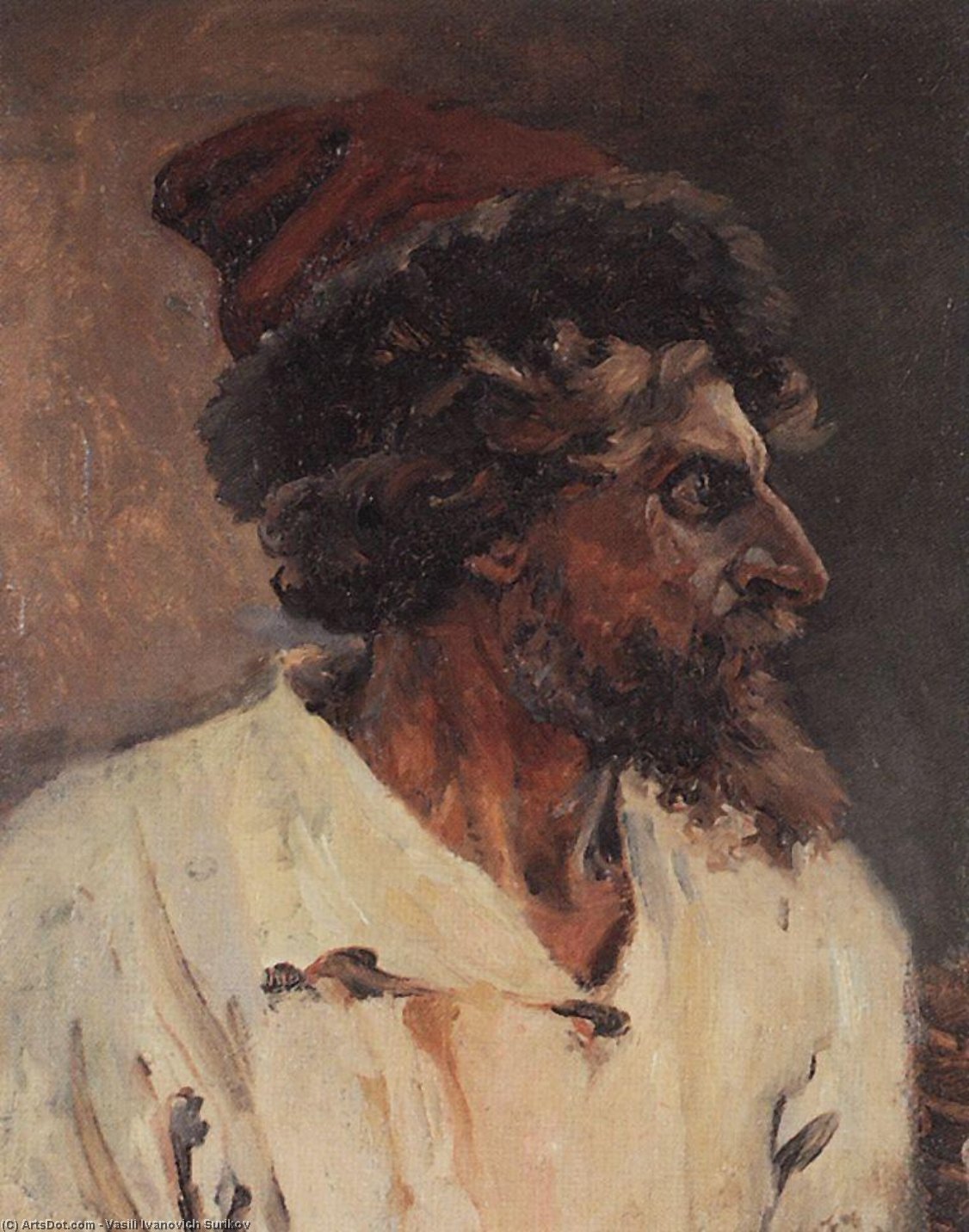 Wikioo.org - The Encyclopedia of Fine Arts - Painting, Artwork by Vasili Ivanovich Surikov - Strelets with cap