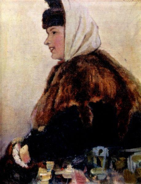 WikiOO.org – 美術百科全書 - 繪畫，作品 Vasili Ivanovich Surikov - 在裘皮大衣与耳罩肖像，年轻女子