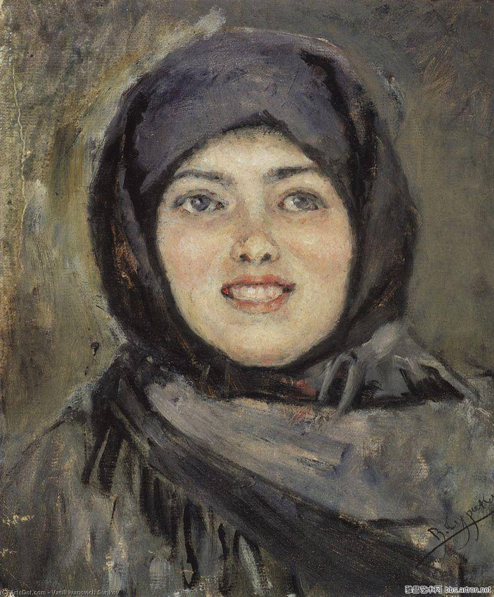 Wikioo.org - The Encyclopedia of Fine Arts - Painting, Artwork by Vasili Ivanovich Surikov - The head of laughting girl