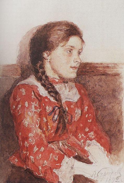 WikiOO.org – 美術百科全書 - 繪畫，作品 Vasili Ivanovich Surikov - 女孩与一个 红色 夹克