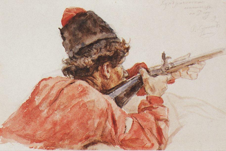Wikioo.org - The Encyclopedia of Fine Arts - Painting, Artwork by Vasili Ivanovich Surikov - Shooting cossack