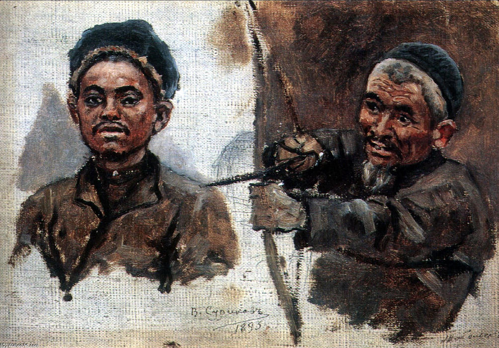 Wikioo.org - The Encyclopedia of Fine Arts - Painting, Artwork by Vasili Ivanovich Surikov - Tatar's heads (old and young)