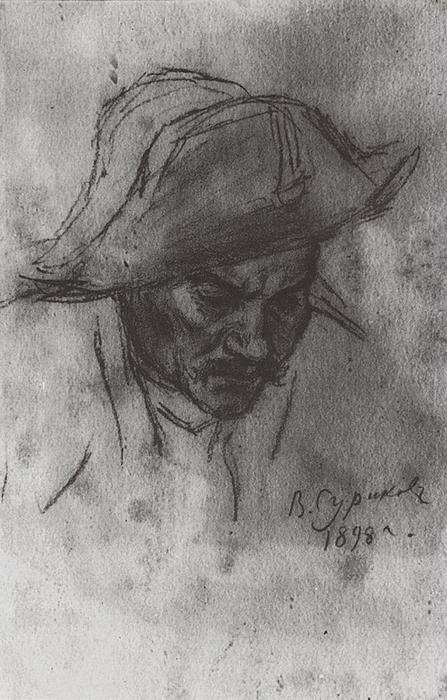WikiOO.org - Encyclopedia of Fine Arts - Lukisan, Artwork Vasili Ivanovich Surikov - Soldier's head in a cocked hat
