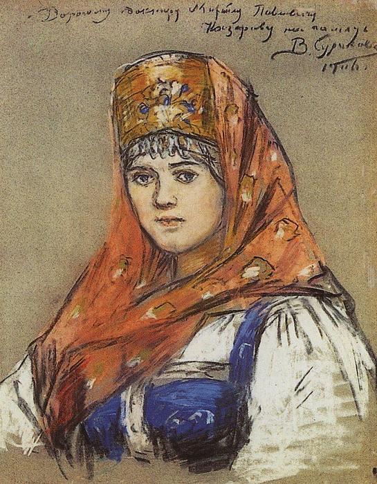 Wikioo.org - The Encyclopedia of Fine Arts - Painting, Artwork by Vasili Ivanovich Surikov - Portrait of young lady