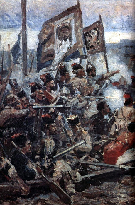 Wikioo.org - The Encyclopedia of Fine Arts - Painting, Artwork by Vasili Ivanovich Surikov - 'Study to ''The Conquest of Siberia by Yermak'''