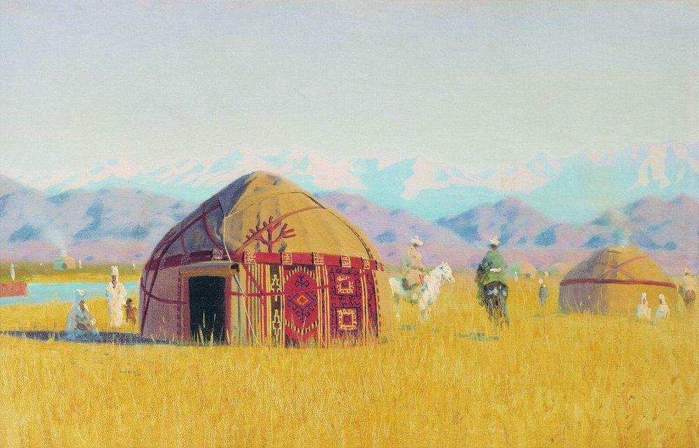 Wikioo.org - The Encyclopedia of Fine Arts - Painting, Artwork by Vasily Vasilevich Vereshchagin - Kyrgyz tent on the Chu River