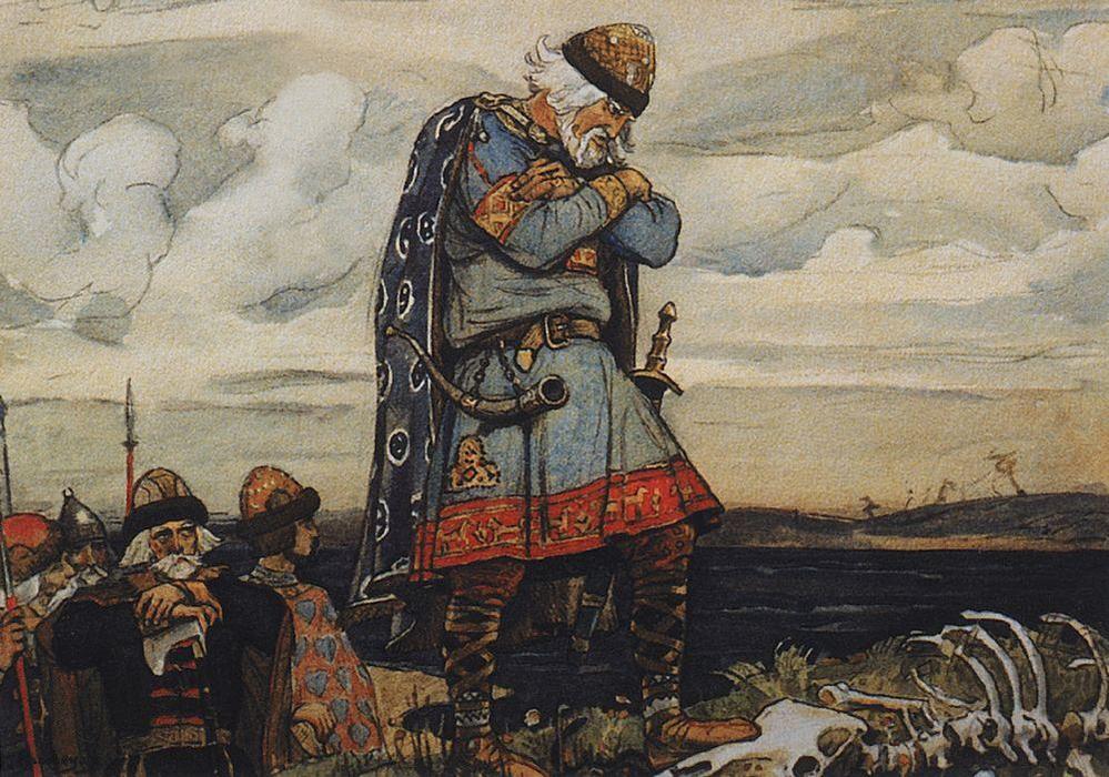 Wikioo.org - The Encyclopedia of Fine Arts - Painting, Artwork by Victor Vasnetsov - Oleg at his horse`s remains