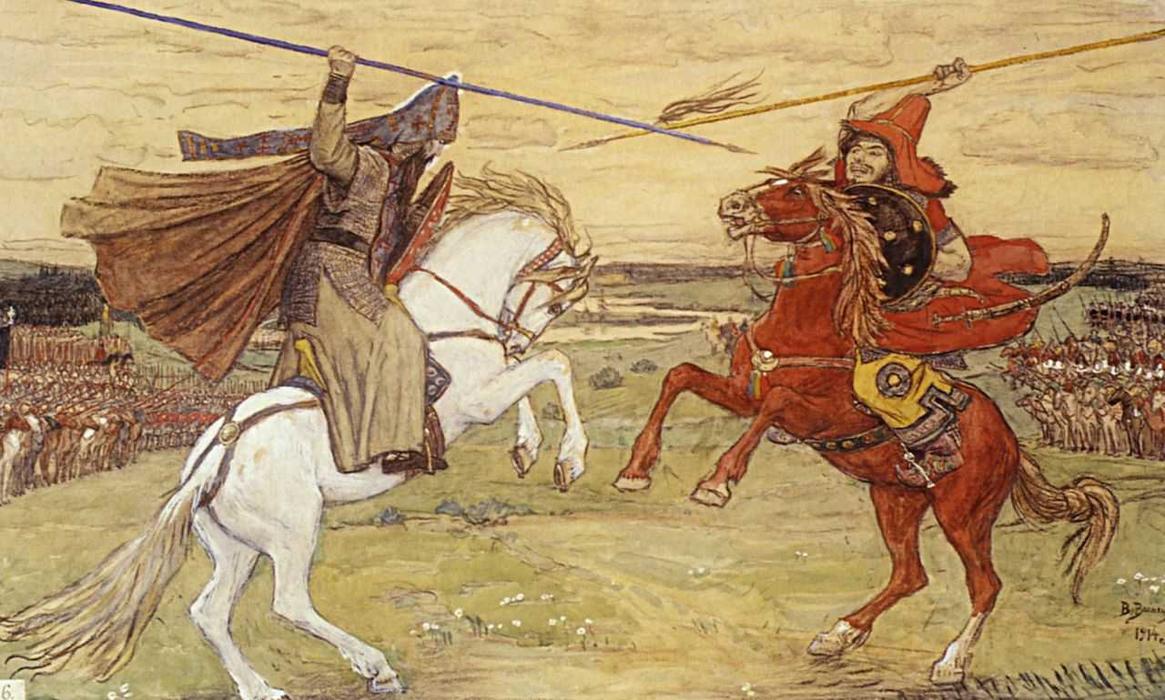 Wikioo.org - The Encyclopedia of Fine Arts - Painting, Artwork by Victor Vasnetsov - Duel Peresvet with Chelubey