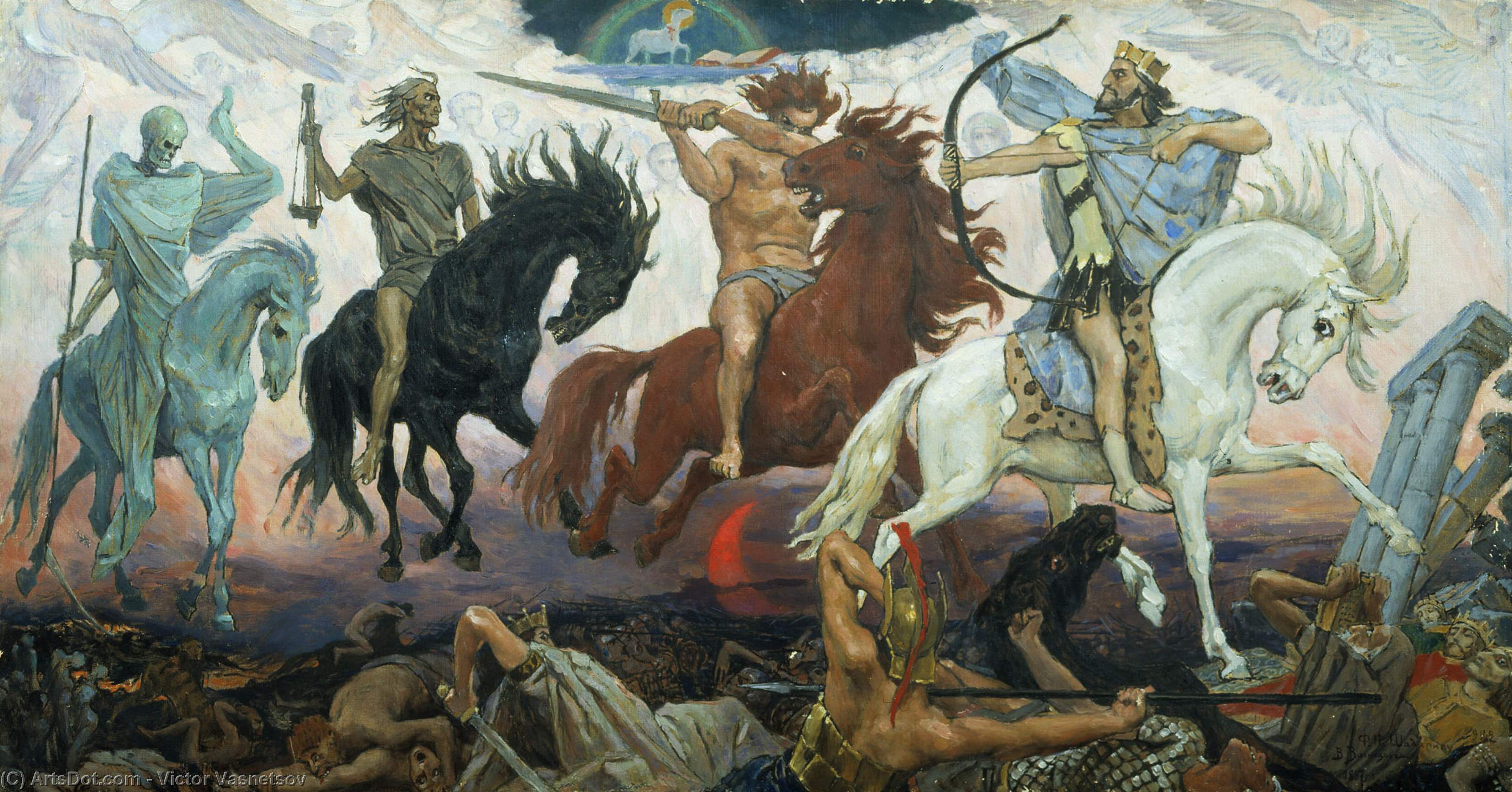 Wikioo.org - Bách khoa toàn thư về mỹ thuật - Vẽ tranh, Tác phẩm nghệ thuật Victor Vasnetsov - Four Horsemen of Apocalypse