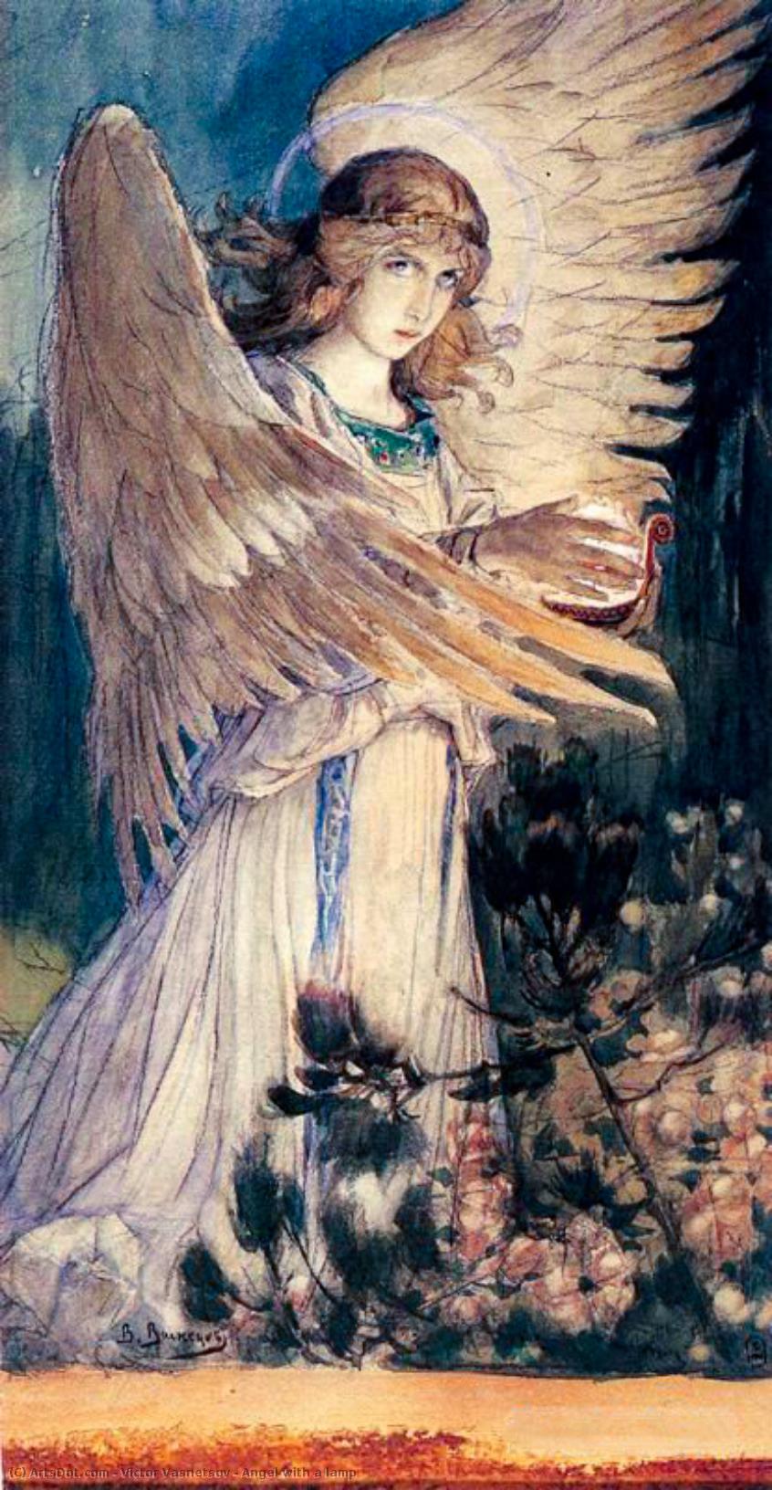 Wikioo.org – La Enciclopedia de las Bellas Artes - Pintura, Obras de arte de Victor Vasnetsov - ángel con Un  lámpara