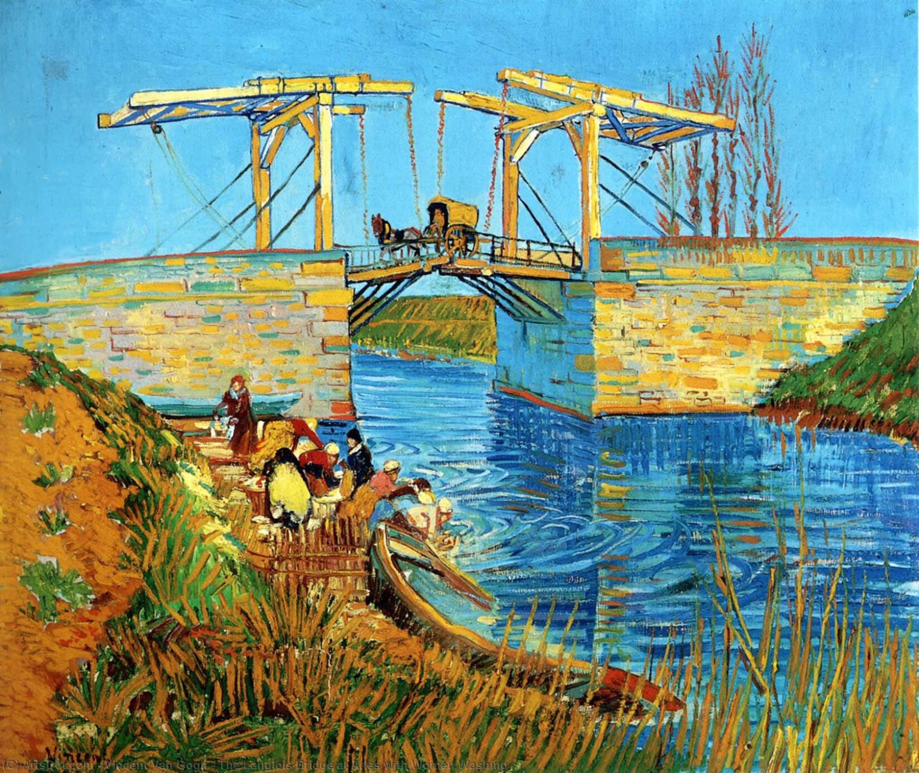 WikiOO.org - Encyclopedia of Fine Arts - Målning, konstverk Vincent Van Gogh - The Langlois Bridge at Arles with Women Washing