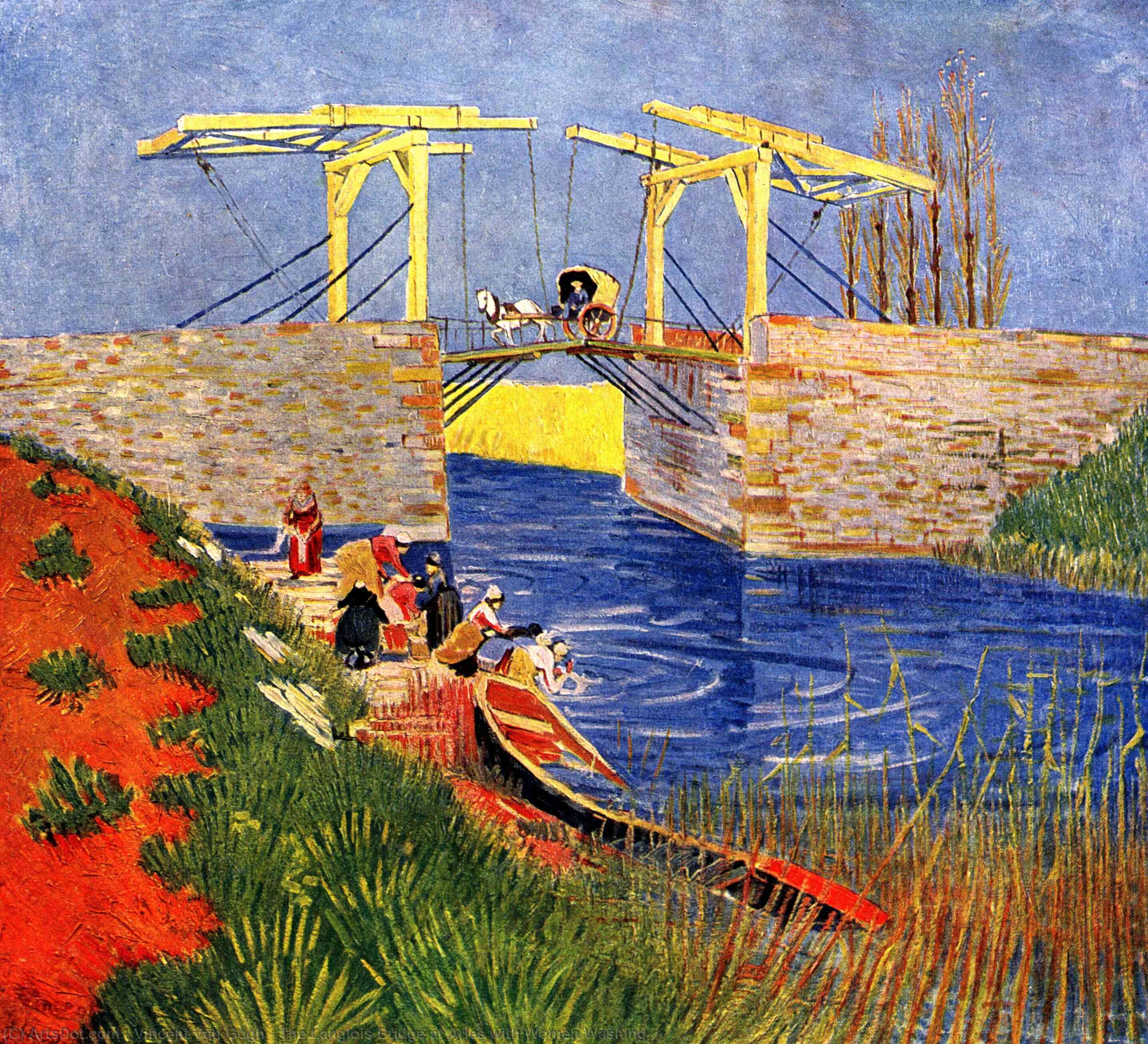 WikiOO.org - Εγκυκλοπαίδεια Καλών Τεχνών - Ζωγραφική, έργα τέχνης Vincent Van Gogh - The Langlois Bridge at Arles with Women Washing