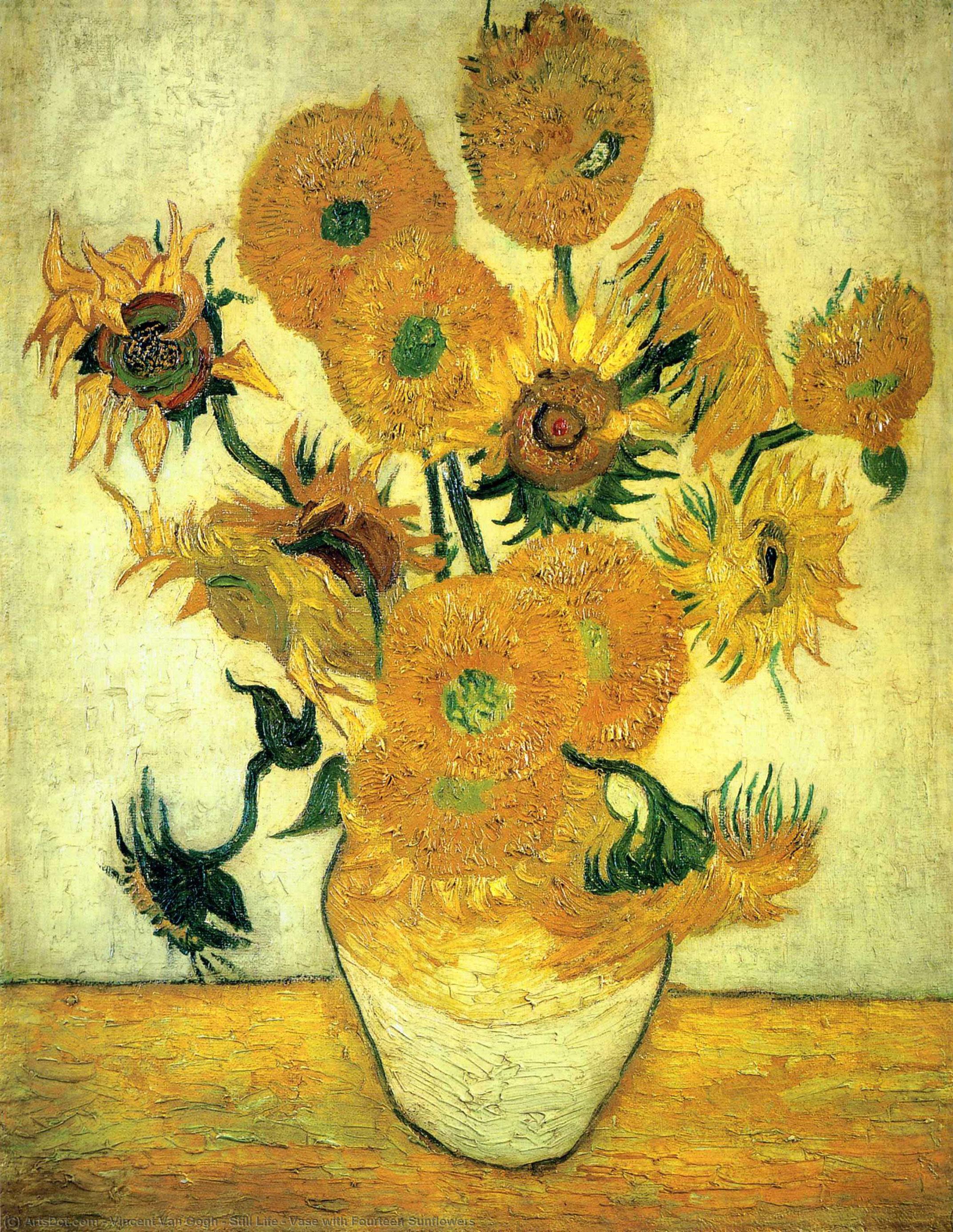 WikiOO.org – 美術百科全書 - 繪畫，作品 Vincent Van Gogh - 仍然的生活 -   花瓶  与  十四  向日葵
