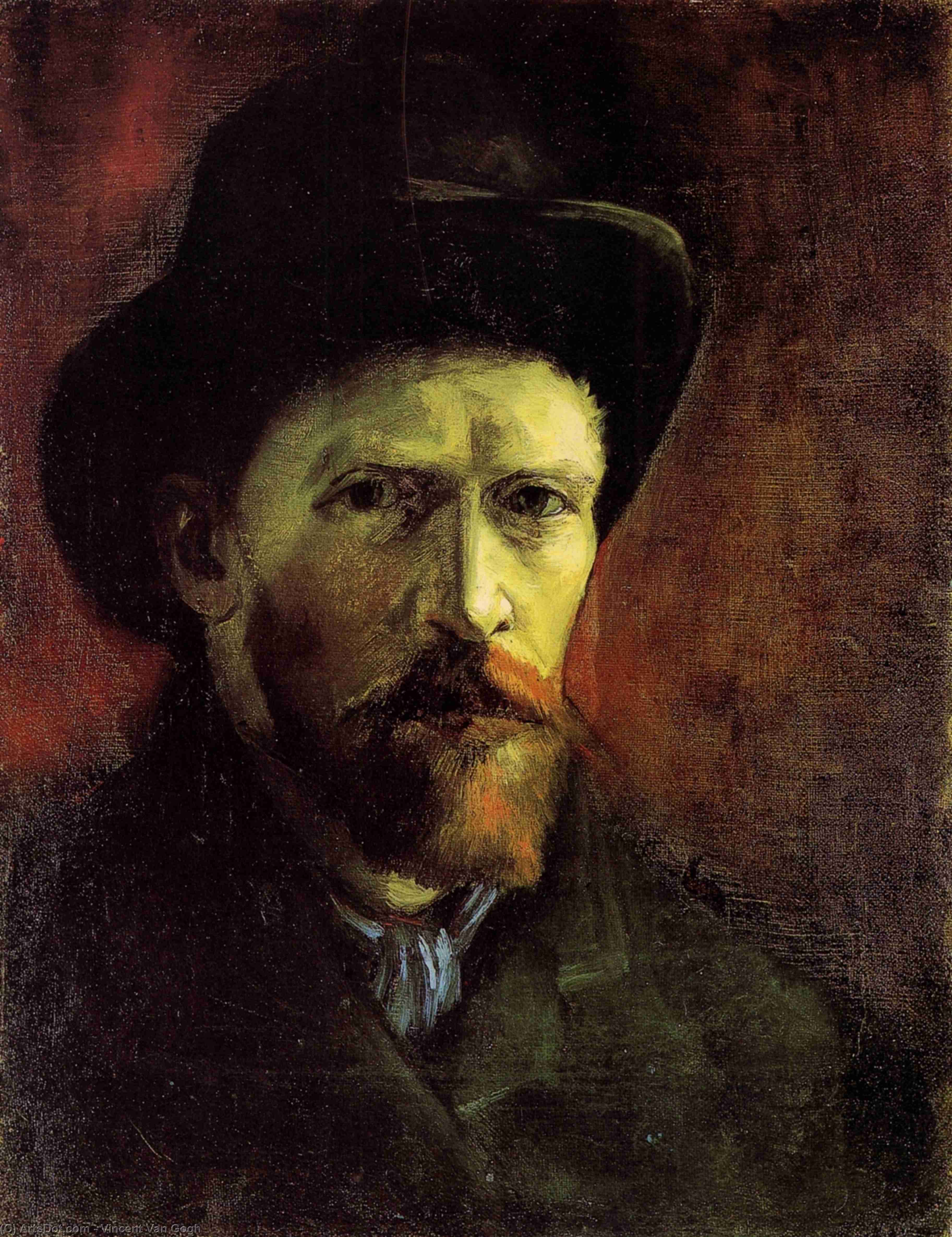 Wikioo.org - The Encyclopedia of Fine Arts - Painting, Artwork by Vincent Van Gogh - Self-Portrait with Dark Felt Hat
